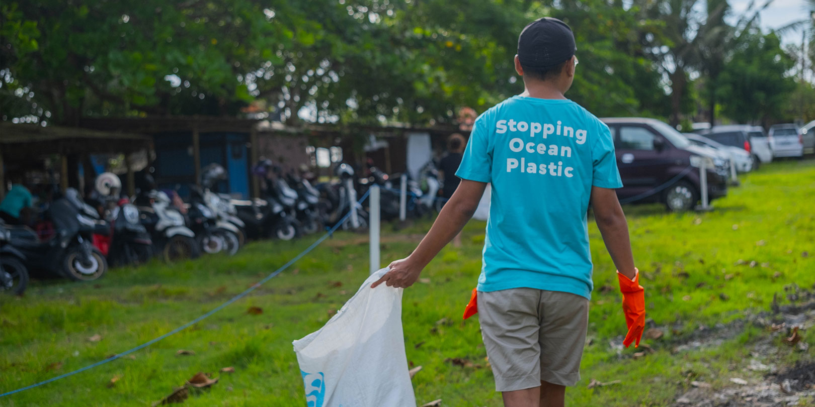 Collecting plastic in the area in Indonesia
