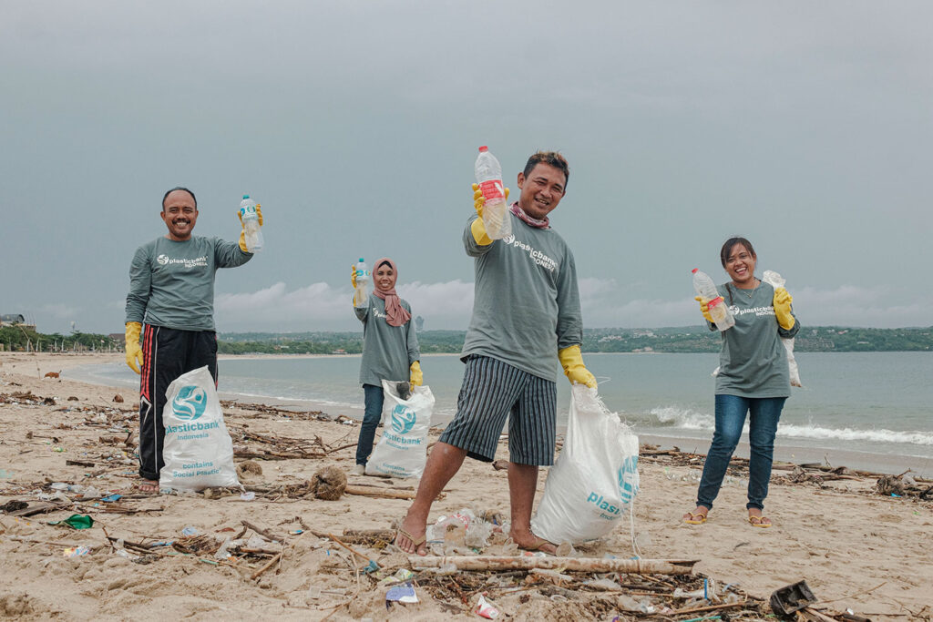 Plastic Bank collection members at Kedonganan Beach, Bali, Indonesia.